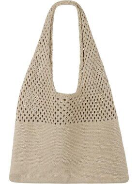 Women's khaki Summer Vacation Aesthetic Knit Boho Crochet Mesh Beach Tote Bag